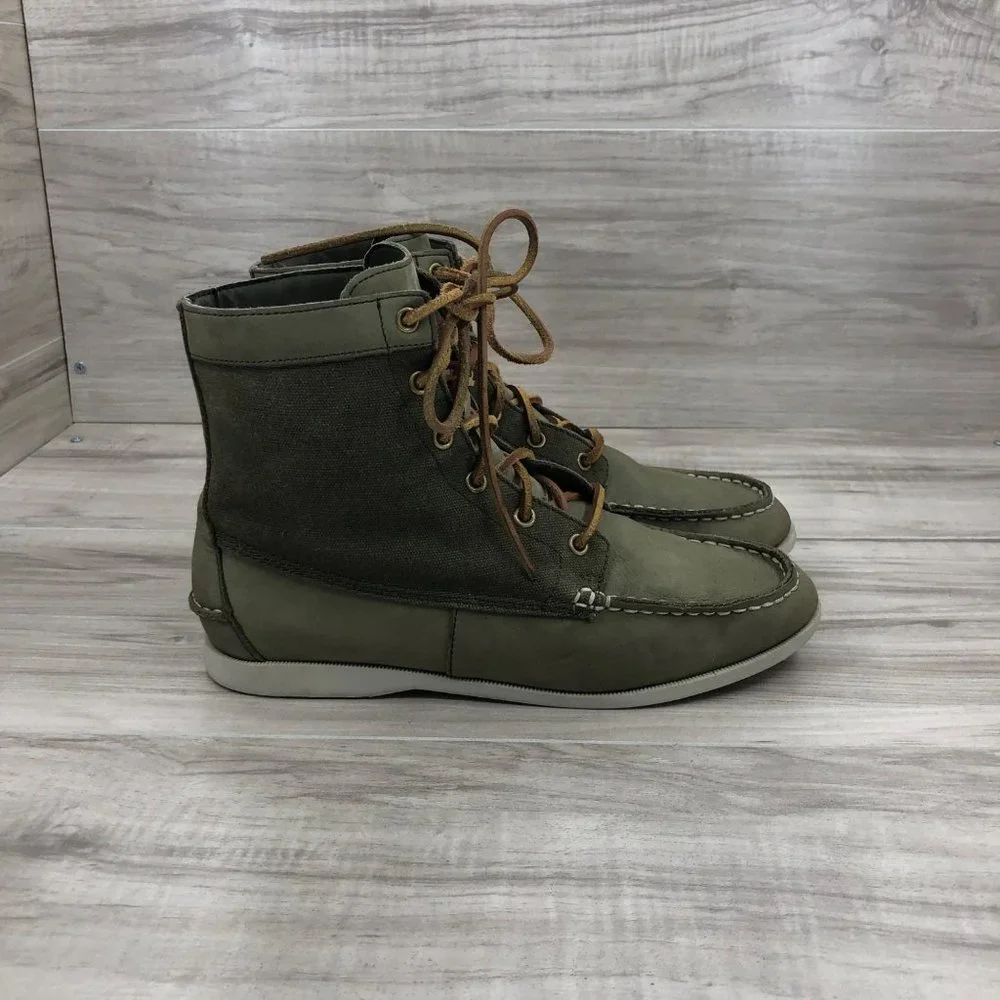Lands End Ankle Boots Youth 5 Nubuck Canvas Green Lace Up Shoes
